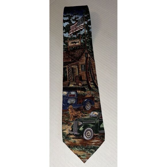 Van Heusen Other - VTG Americana Series Back Country Circa 1936 Silk Tie‎ Fishing Canoe Retrievers